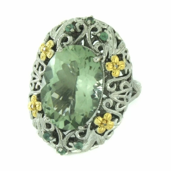 HSN Prasiolite and Alexandrite Gem Nouveau 925 Ring